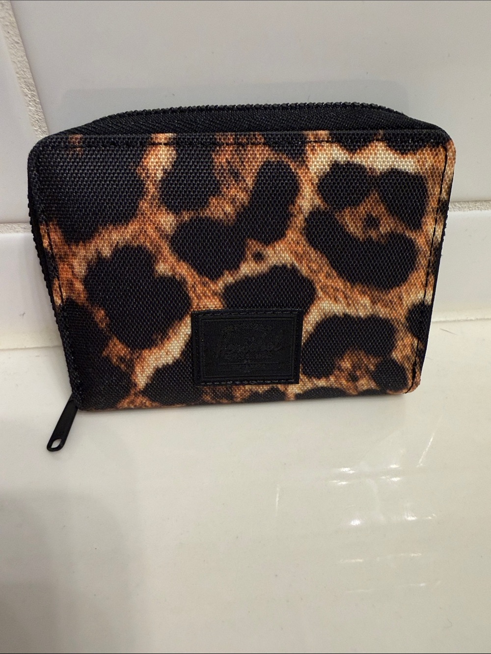 Herschel Supply Company Leopard Print Zip Wallet - Black and Brown Tan
